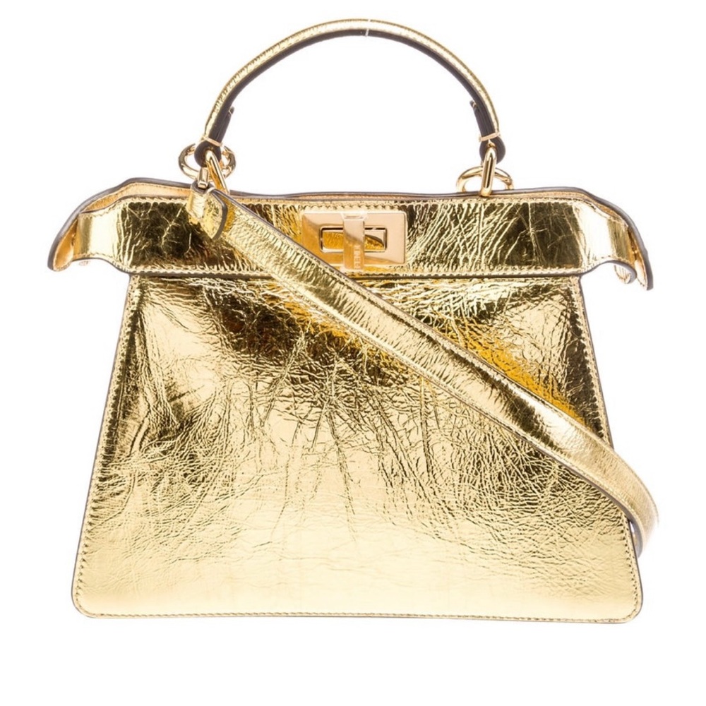 Fendi Gold Metallic Peekaboo ISeeU Bag With Detachable Strap & Gold Hardware